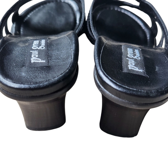 Paul Green Leather Munchen Low Kitten Heel Sandals Black Y2K Size 6 - Picture 3 of 12